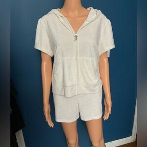 Juicy Couture White Short Sleeve Terry Zip Hoodie & Shorts Set
